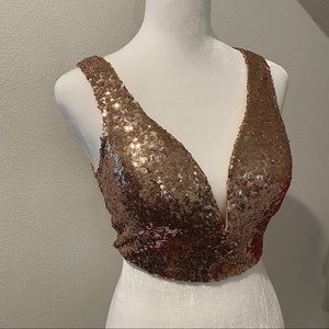 NWT 🔆gold sequin🔆 plunging neckline crop top